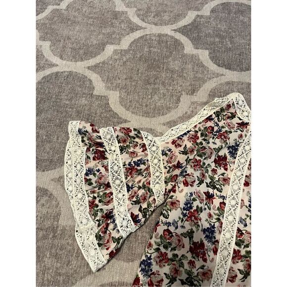 Blue tassel blouse from Anthropologie size small lace cold shoulder - Picture 5 of 8